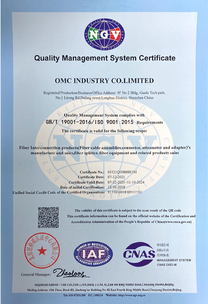 China OMC Industry Co.Limited certificaciones