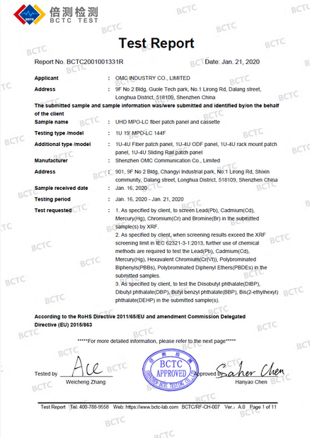 China OMC Industry Co.Limited certificaciones